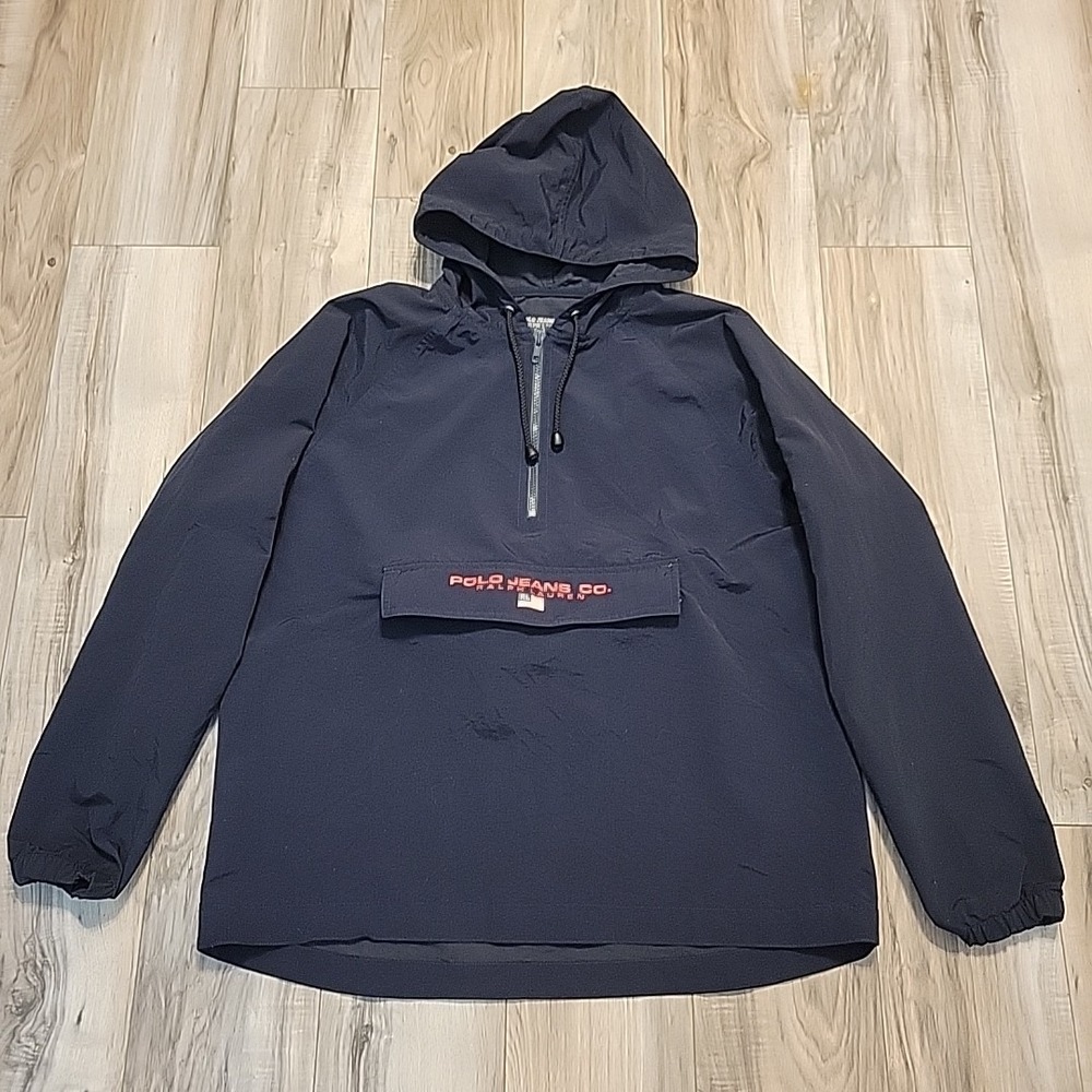 Ralph Lauren Polo Jeans‎ Co. Hooded Mens Medium Quarter Zip Jacket Packable VGT